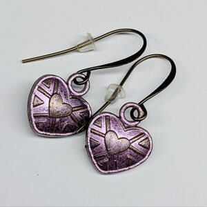 Heart Shaped Pink Earrings with Brass Hooks